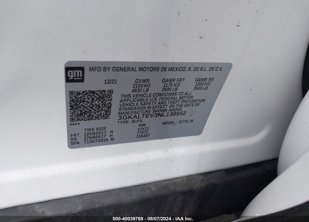 2022 GMC TERRAIN AWD SLE VIN: 3GKALTEV3NL138552