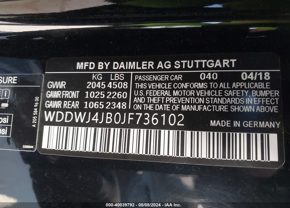 2018 MERCEDES-BENZ C 300 VIN: WDDWJ4JB0JF736102