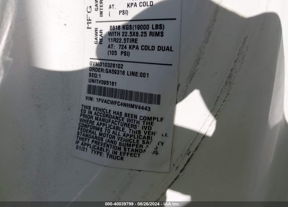 2022 FREIGHTLINER M2 106 VIN: 1FVACWFC4NHMV4443