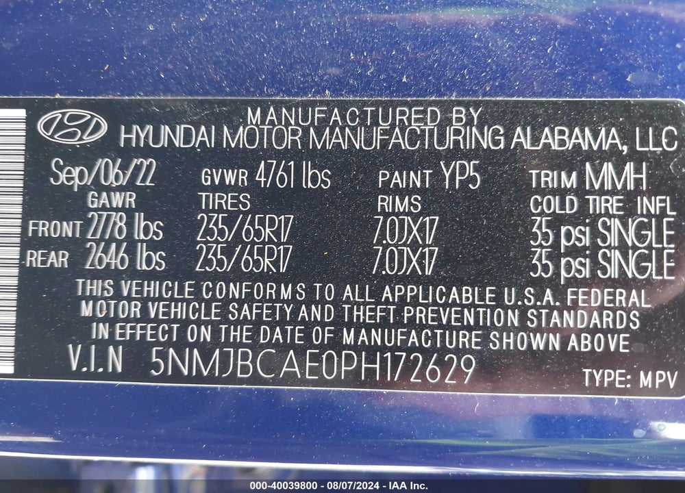 2023 HYUNDAI TUCSON SEL VIN: 5NMJBCAE0PH172629