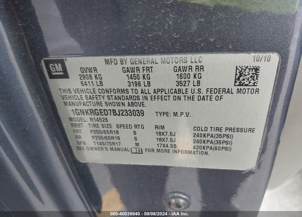 2014 CHEVROLET TRAVERSE LS VIN: 1GNKVFKDXEJ196521