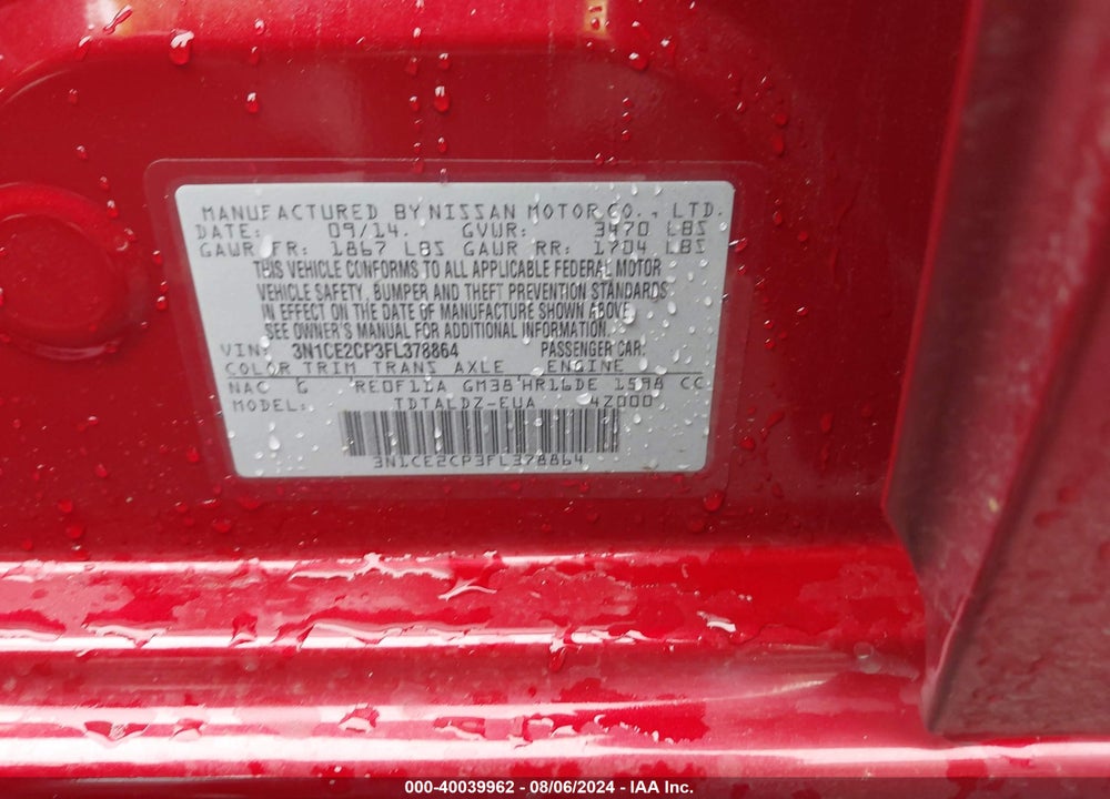 2015 NISSAN VERSA NOTE VIN: 3N1CE2CP3FL378864