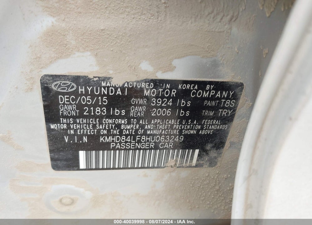 2017 HYUNDAI ELANTRA LIMITED VIN: KMHD84LF8HU063249