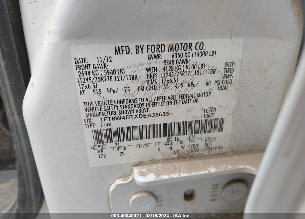 2013 FORD F-450 XLT VIN: 1FT8W4DTXDEA35635