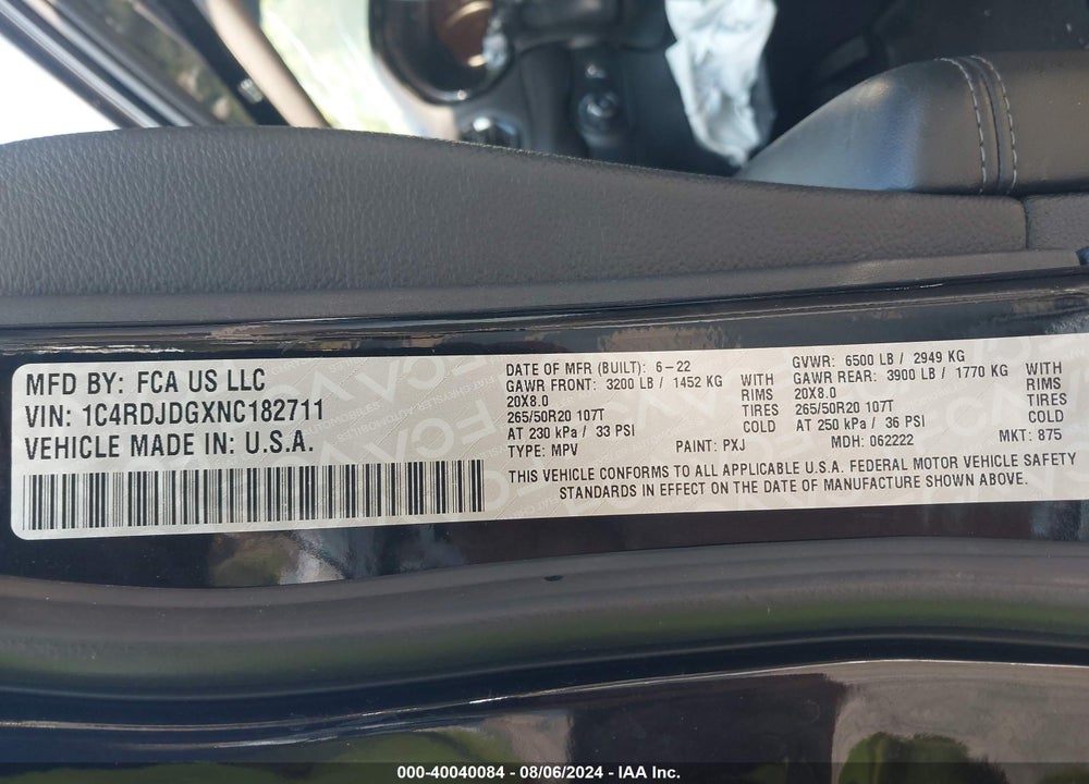 2022 DODGE DURANGO GT PLUS AWD VIN: 1C4RDJDGXNC182711
