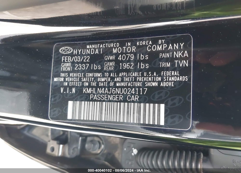 2022 HYUNDAI ELANTRA HYBRID LIMITED VIN: KMHLN4AJ6NU024117