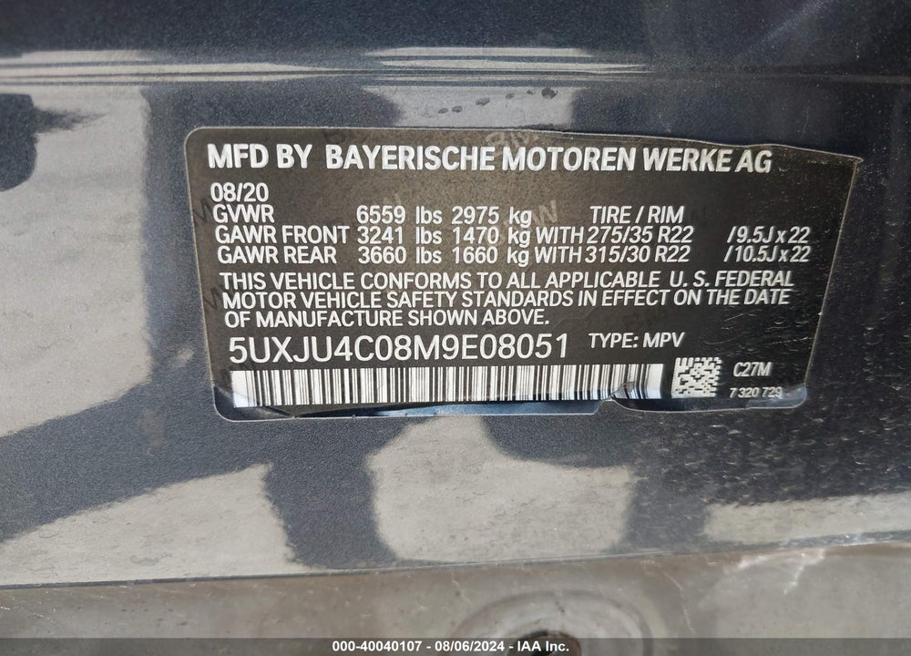 2021 BMW X5 M50I VIN: 5UXJU4C08M9E08051
