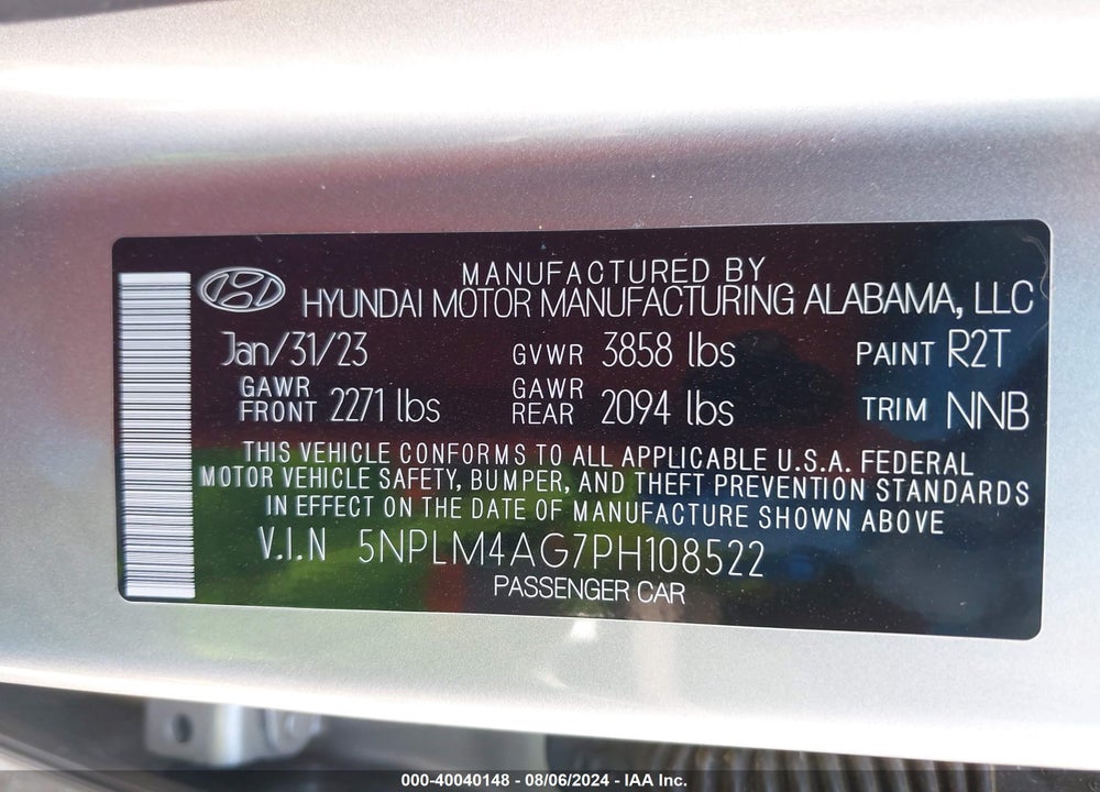 2023 HYUNDAI ELANTRA SEL VIN: 5NPLM4AG7PH108522