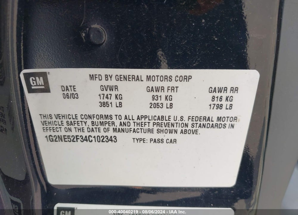 2004 PONTIAC GRAND AM SE VIN: 1G2NE52F34C102343
