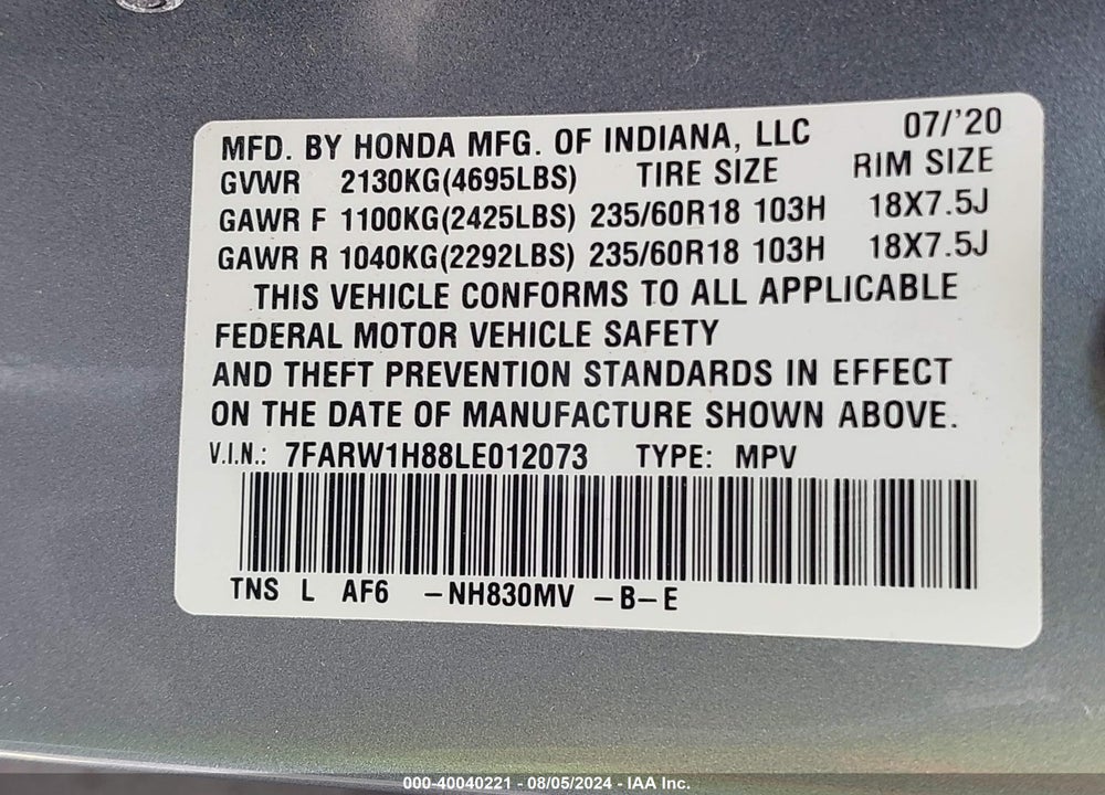 2020 HONDA CR-V 2WD EX-L VIN: 7FARW1H88LE012073