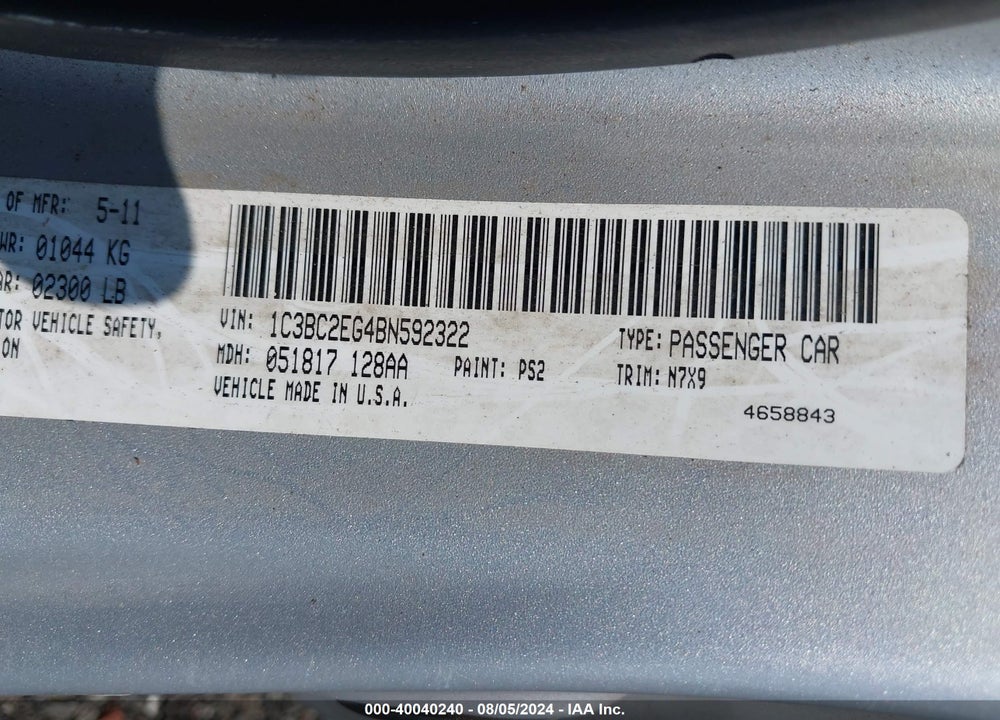 2011 CHRYSLER 200 TOURING VIN: 1C3BC2EG4BN592322