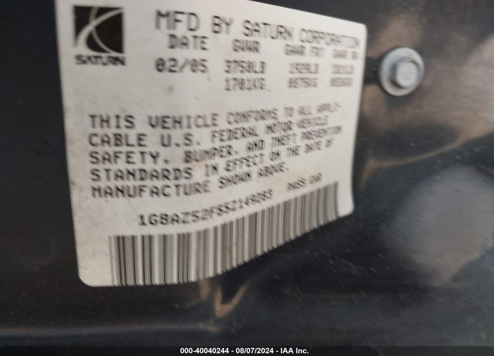 2005 SATURN ION 2 VIN: 1G8AZ52F55Z149283