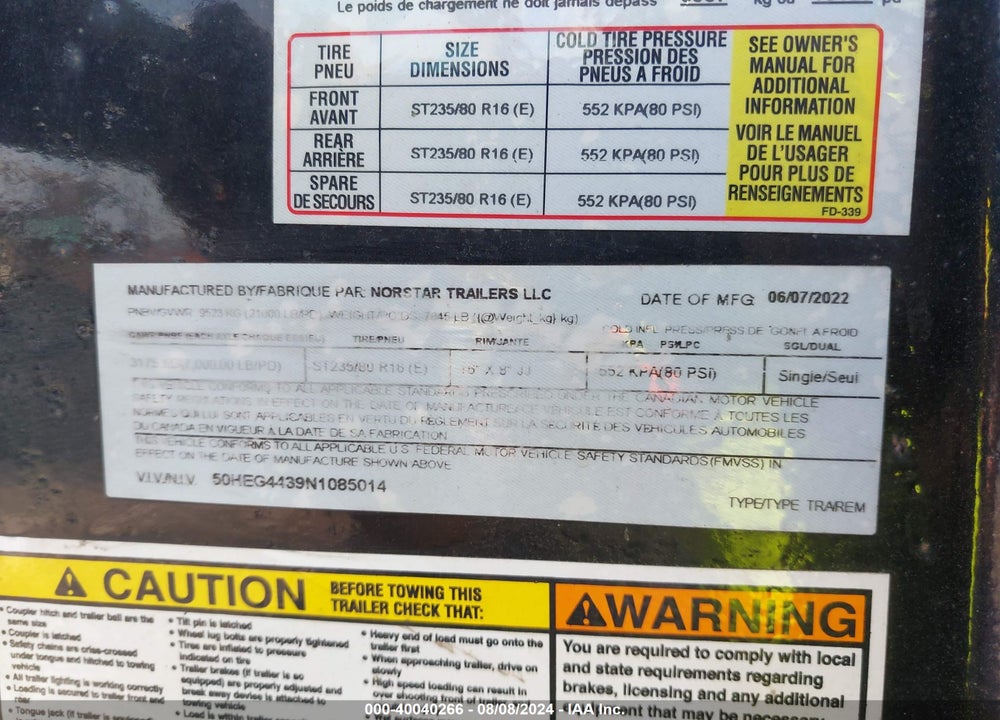 2022 NORSTAR TRAILERS --- VIN: 50HEG4439N1085014