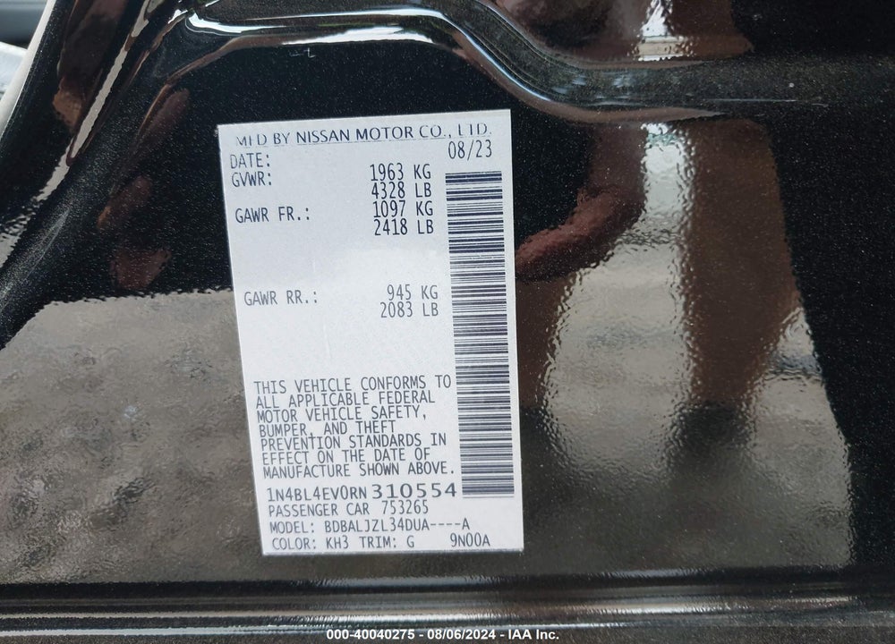 2024 NISSAN ALTIMA SL FWD VIN: 1N4BL4EV0RN310554