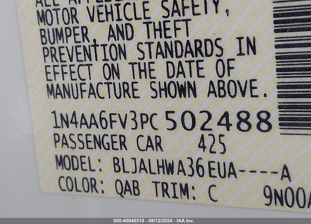 2023 NISSAN MAXIMA PLATINUM XTRONIC CVT VIN: 1N4AA6FV3PC502488