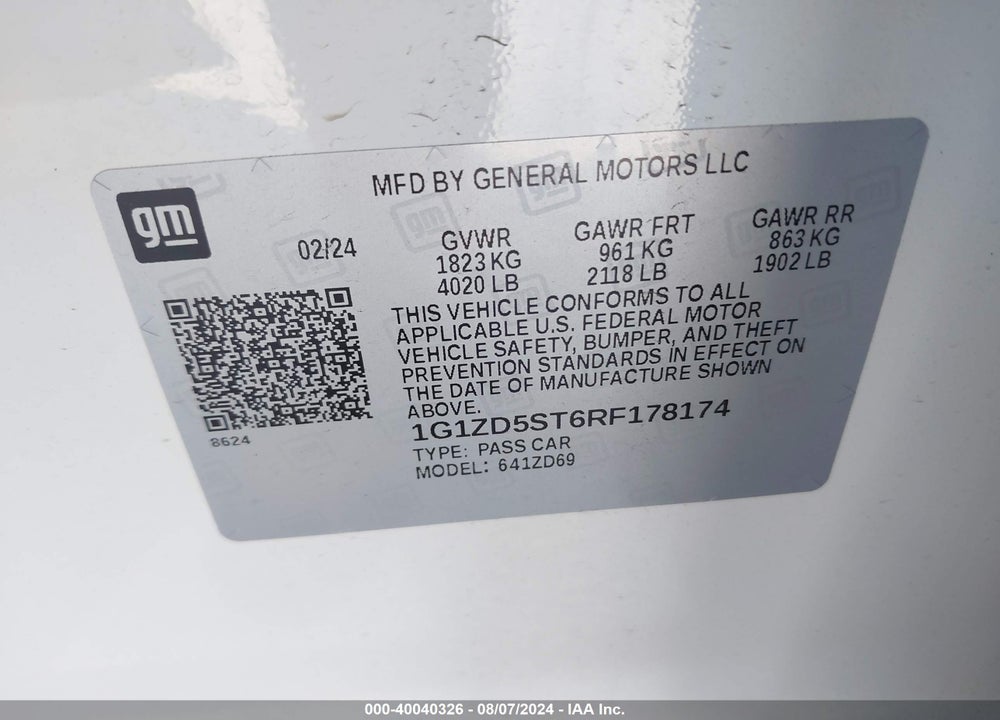 2024 CHEVROLET MALIBU FWD 1LT VIN: 1G1ZD5ST6RF178174