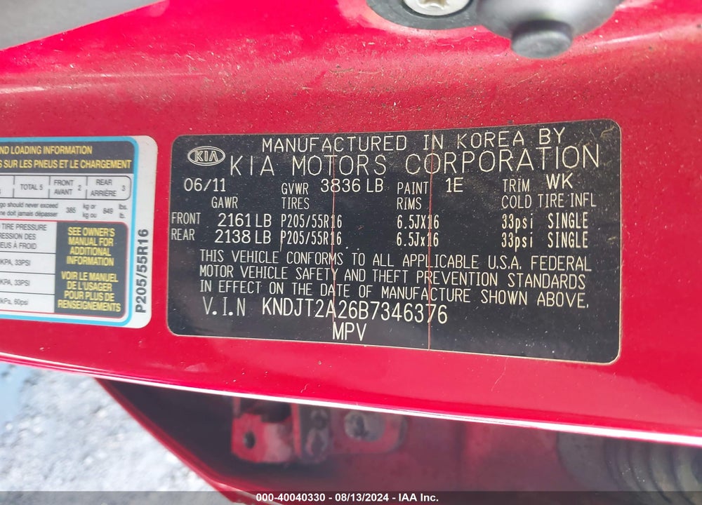 2011 KIA SOUL VIN: KNDJT2A26B7346376