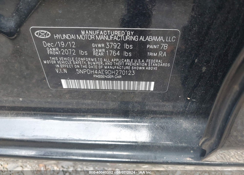 2013 HYUNDAI ELANTRA GLS VIN: 5NPDH4AE9DH270123