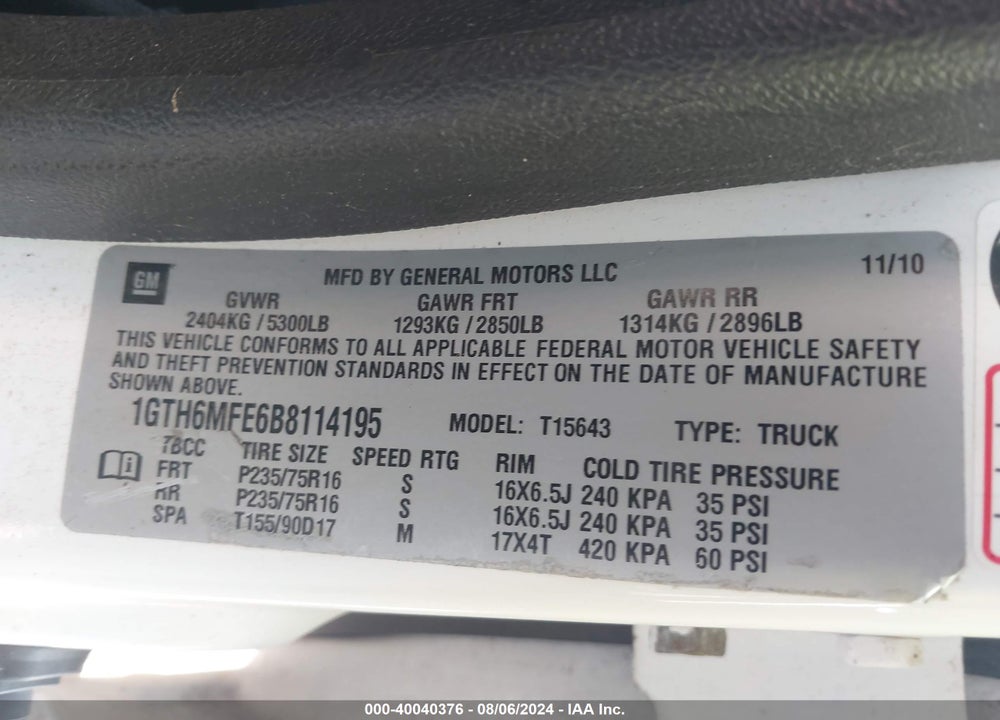 2011 GMC CANYON SLE1 VIN: 1GTH6MFE6B8114195