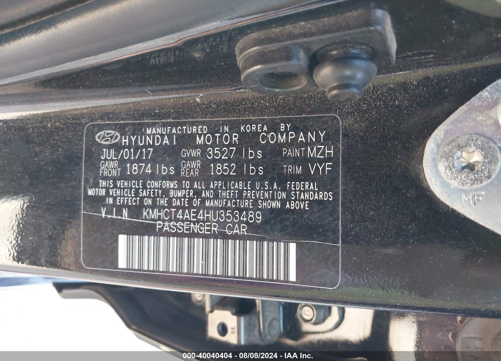 2017 HYUNDAI ACCENT SE VIN: KMHCT4AE4HU353489
