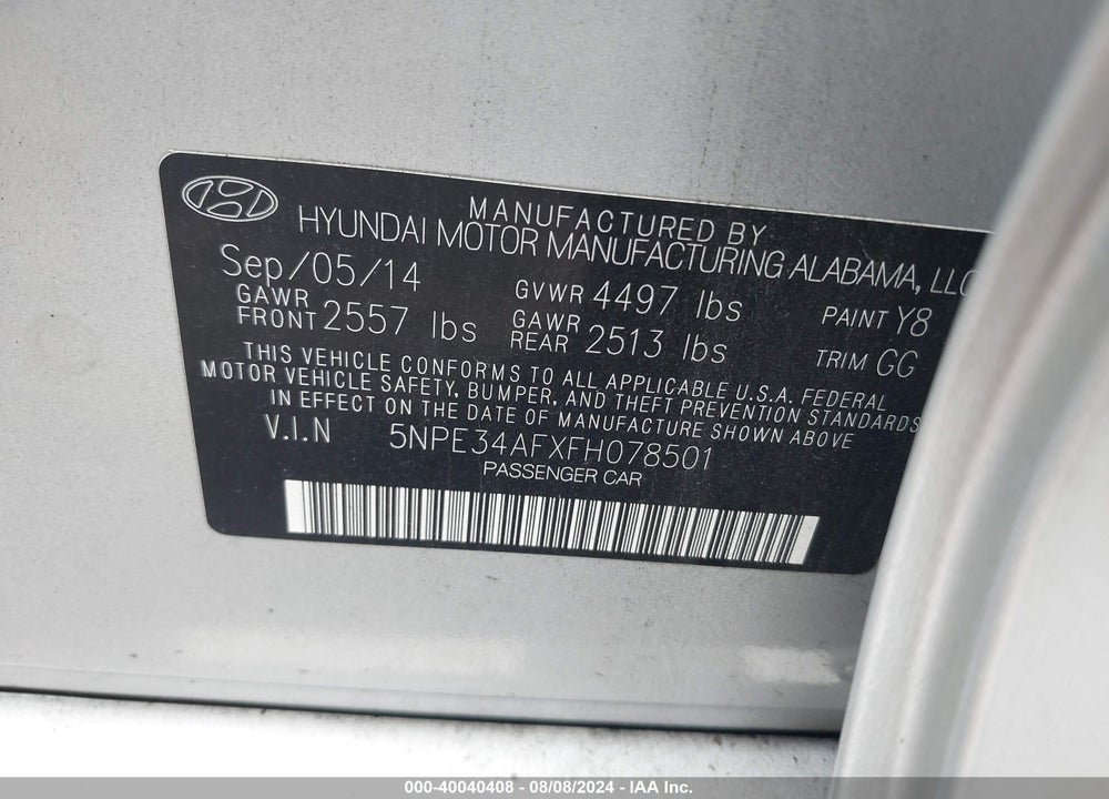 2015 HYUNDAI SONATA SPORT VIN: 5NPE34AFXFH078501