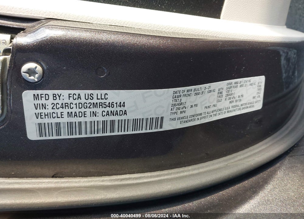 2021 CHRYSLER VOYAGER LXI VIN: 2C4RC1DG2MR546144
