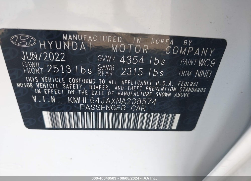 2022 HYUNDAI SONATA VIN: KMHL64JAXNA238574