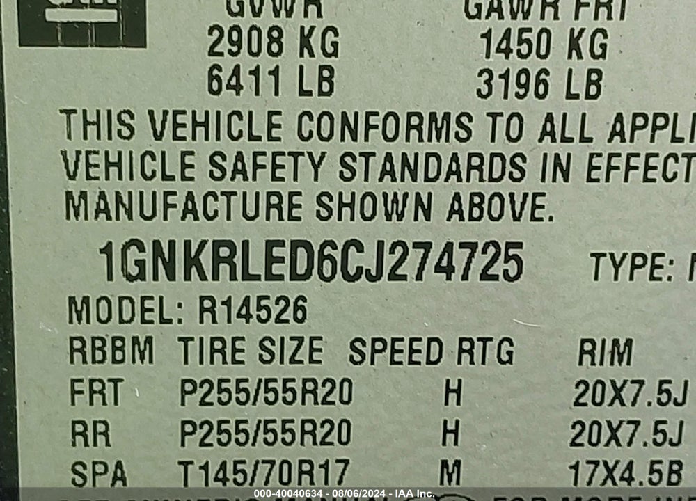2012 CHEVROLET TRAVERSE LTZ VIN: 1GNKRLED6CJ274725