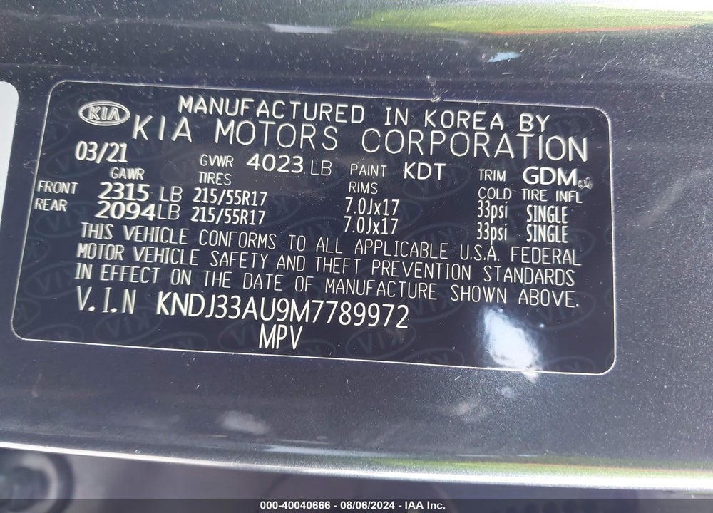 2021 KIA SOUL VIN: KNDJ33AU9M7789972