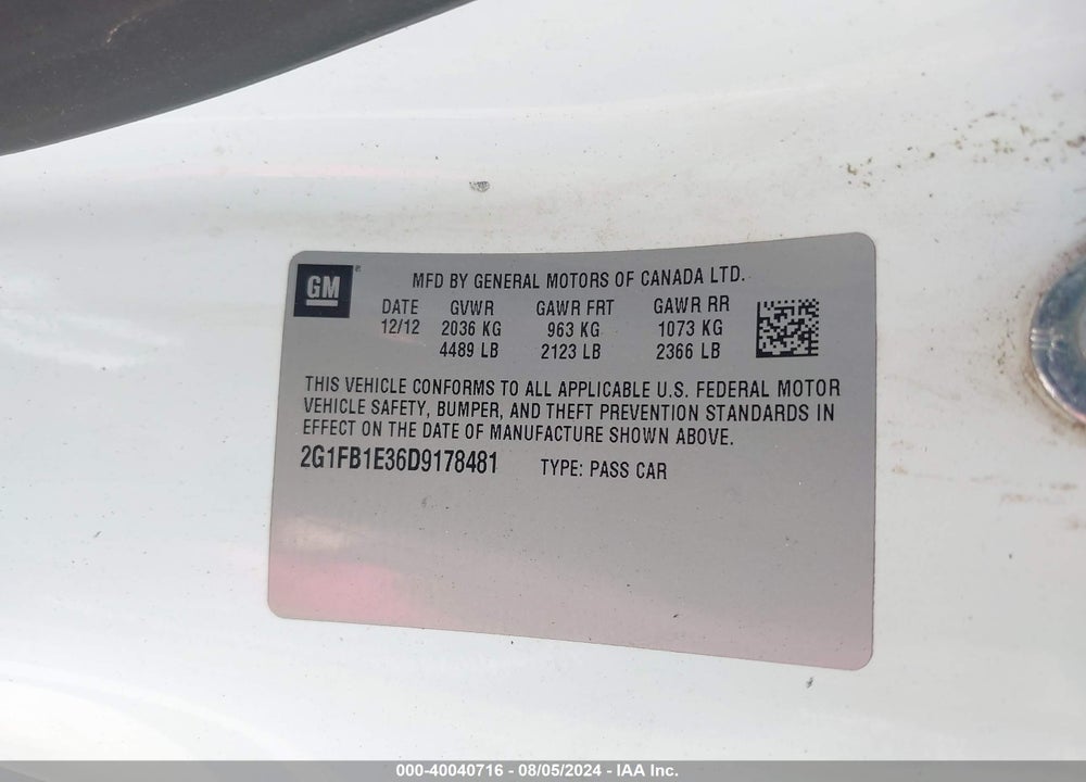 2013 CHEVROLET CAMARO 1LT VIN: 2G1FB1E36D9178481