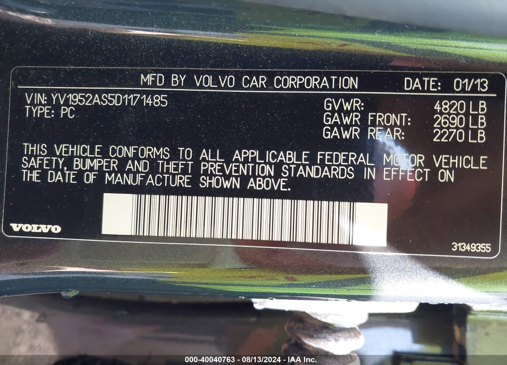2013 VOLVO S80 3.2 PREMIER PLUS VIN: YV1952AS5D1171485