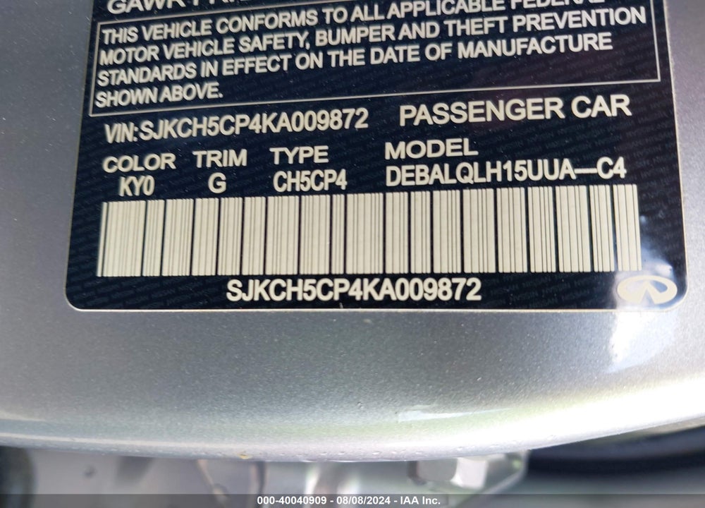 2019 INFINITI QX30 LUXE VIN: SJKCH5CP4KA009872