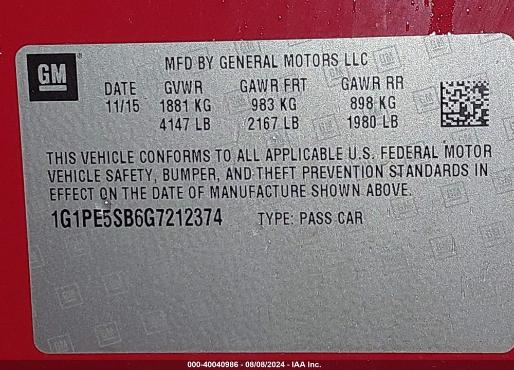 2016 CHEVROLET CRUZE LIMITED 1LT AUTO VIN: 1G1PE5SB6G7212374