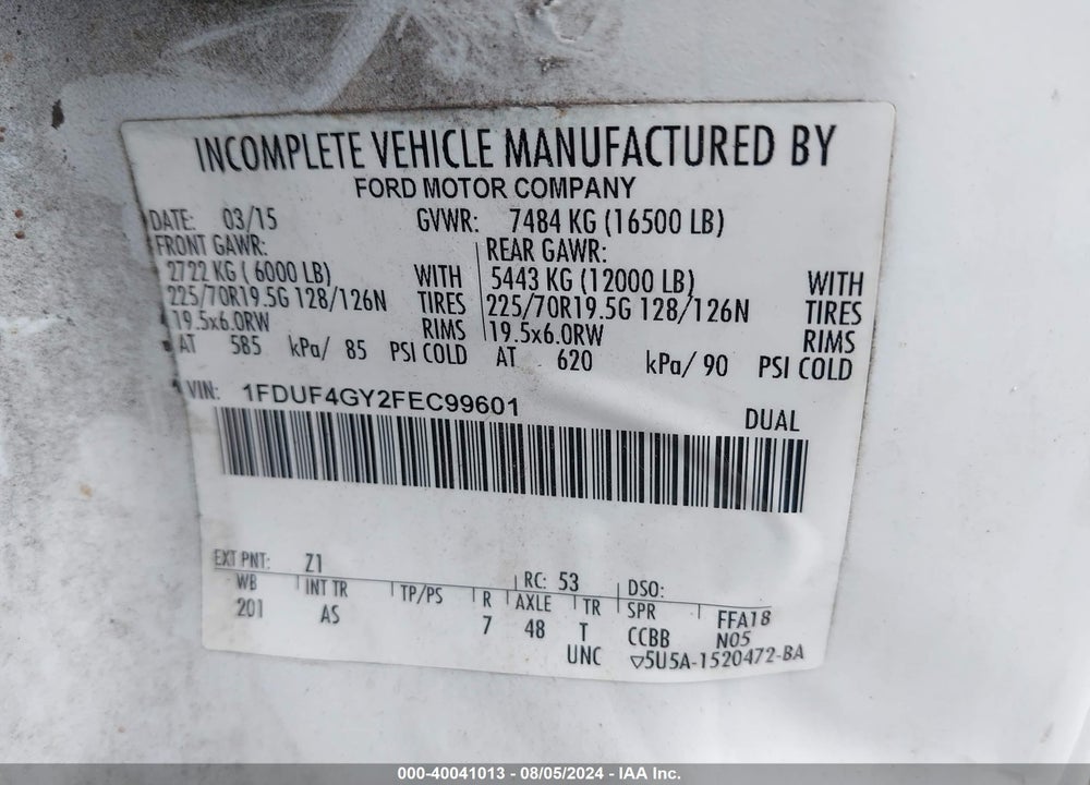 2015 FORD F-450 CHASSIS XL VIN: 1FDUF4GY2FEC99601