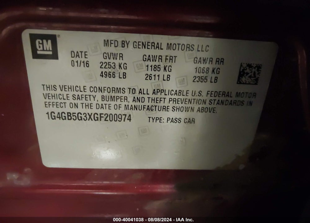 2016 BUICK LACROSSE LEATHER VIN: 1G4GB5G3XGF200974