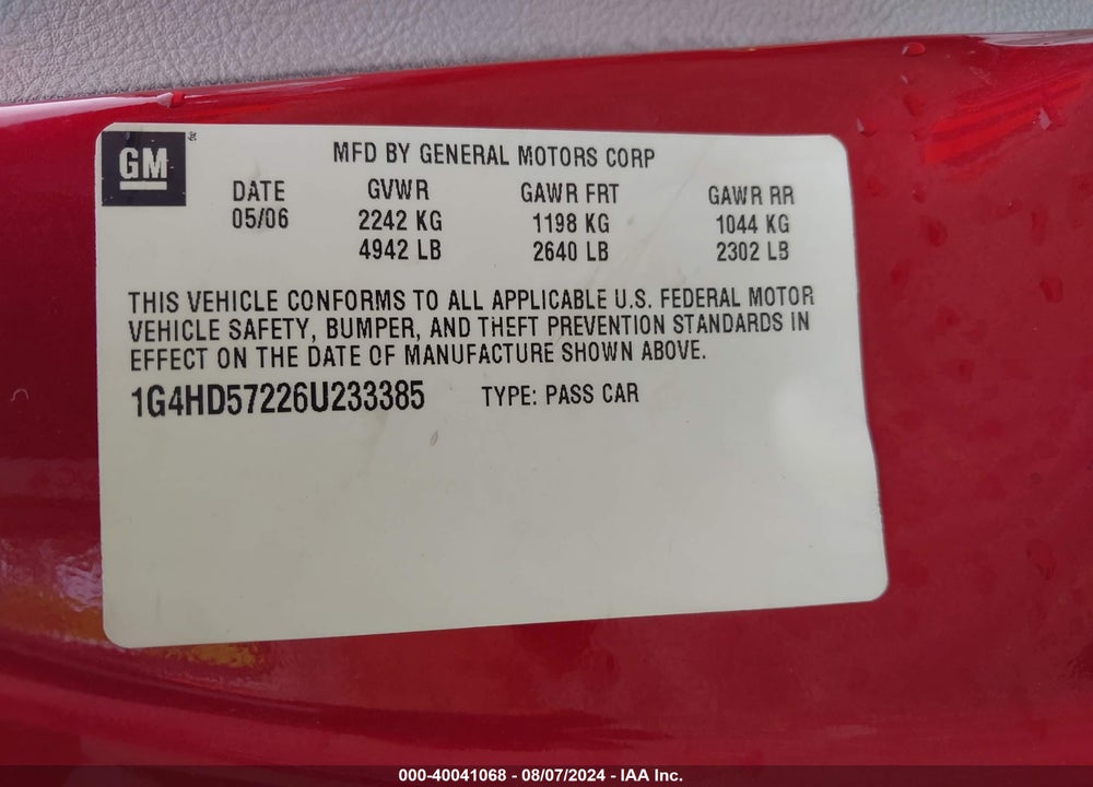 2006 BUICK LUCERNE CXL VIN: 1G4HD57226U233385