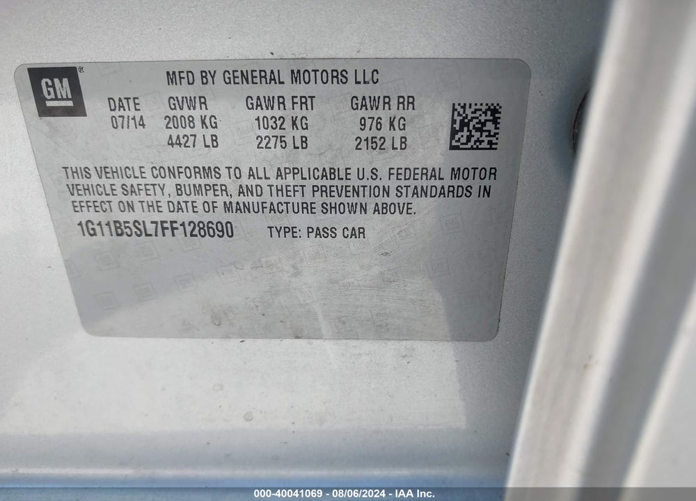 2015 CHEVROLET MALIBU LS VIN: 1G11B5SL7FF128690
