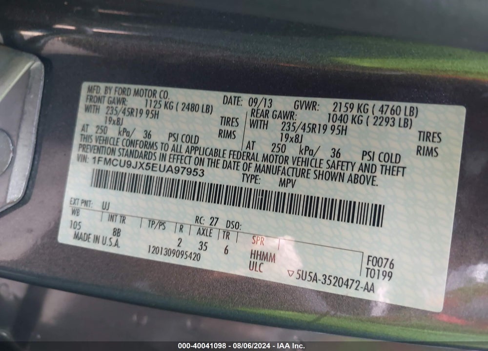 2014 FORD ESCAPE TITANIUM VIN: 1FMCU9JX5EUA97953