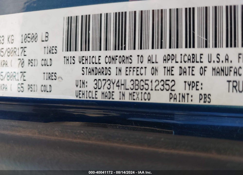 2011 RAM 3500 LAIE VIN: 3D73Y4HL3BG512352