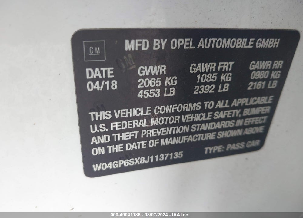 2018 BUICK REGAL SPORTBACK ESSENCE VIN: W04GP6SX8J1137135