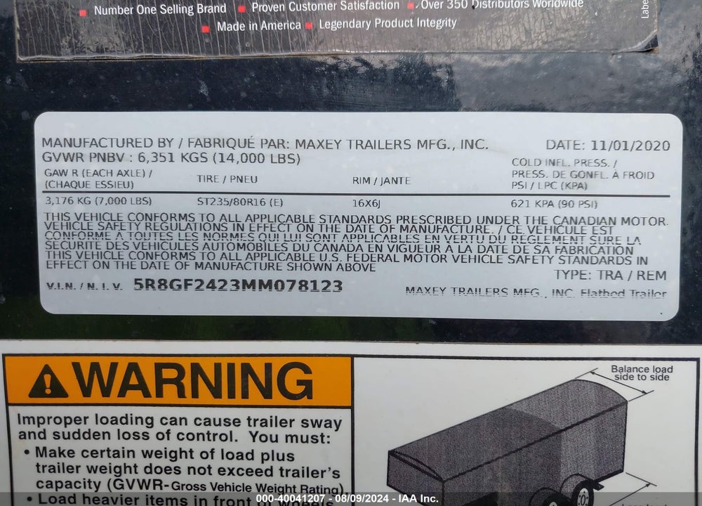 2021 TRAILER MAXEY MAXXD GOOSENECK VIN: 5R8GF2423MM078123