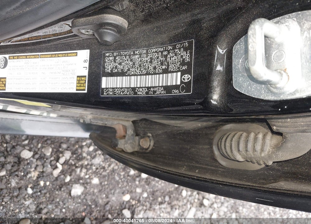2015 TOYOTA PRIUS TWO VIN: JTDKN3DU5F1921836
