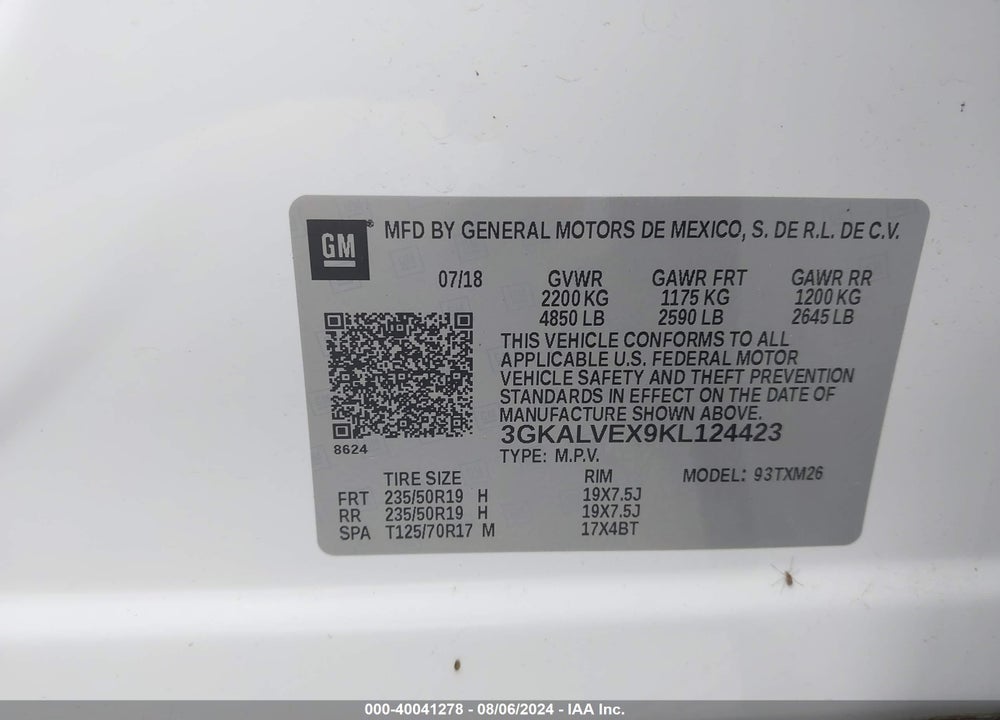 2019 GMC TERRAIN SLT VIN: 3GKALVEX9KL124423