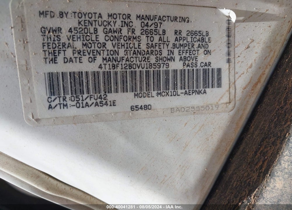 1997 TOYOTA AVALON XL VIN: 4T1BF12B0VU185979