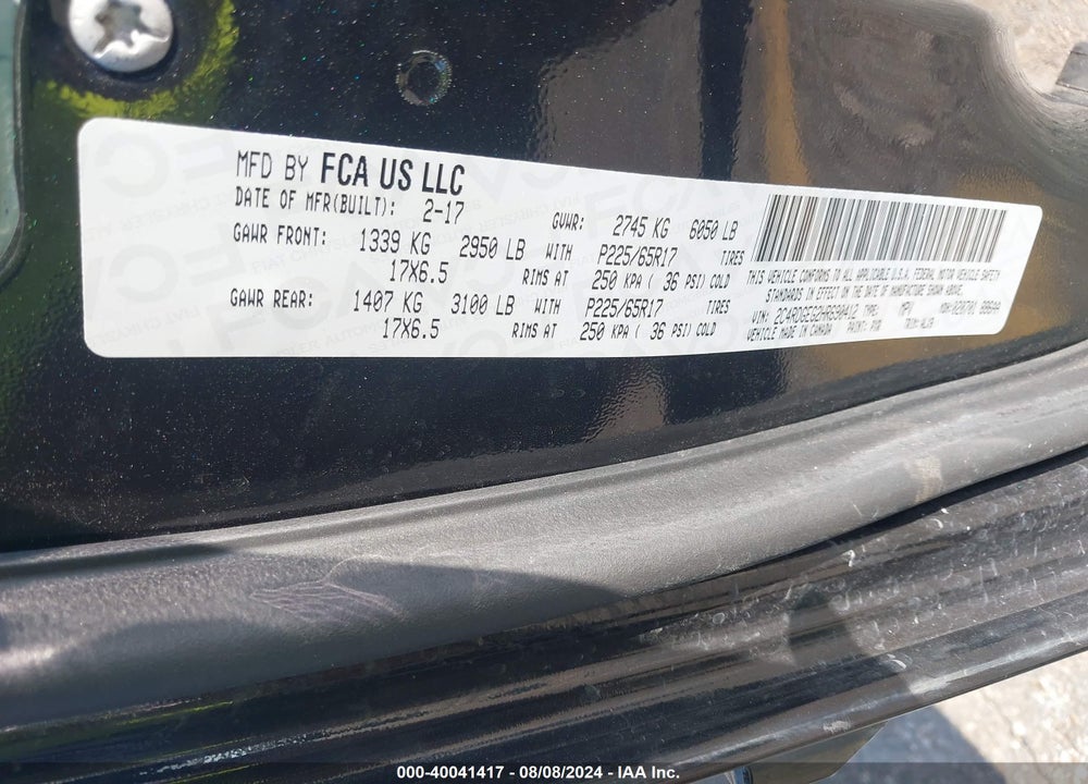 2017 DODGE GRAND CARAVAN VIN: 2C4RDGEG2HR690412
