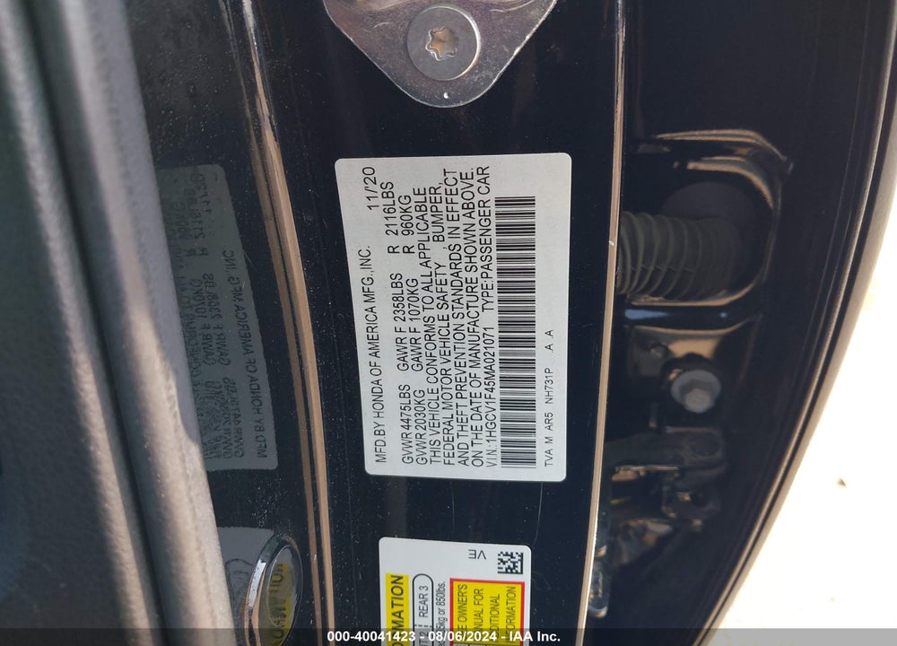 2021 HONDA ACCORD SPORT SPECIAL EDITION VIN: 1HGCV1F45MA021071