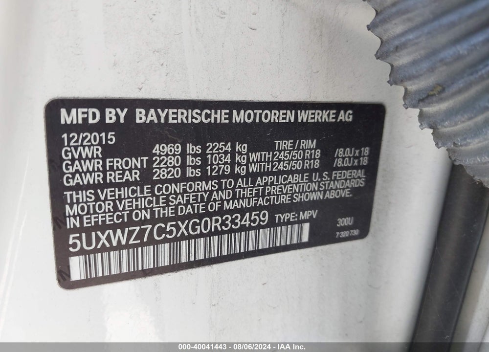 2016 BMW X3 VIN: 5UXWZ7C5XG0R33459