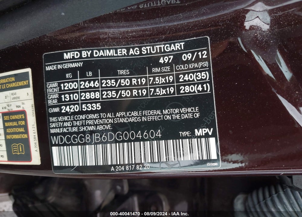 2013 MERCEDES-BENZ GLK 350 4MATIC VIN: WDCGG8JB6DG004604