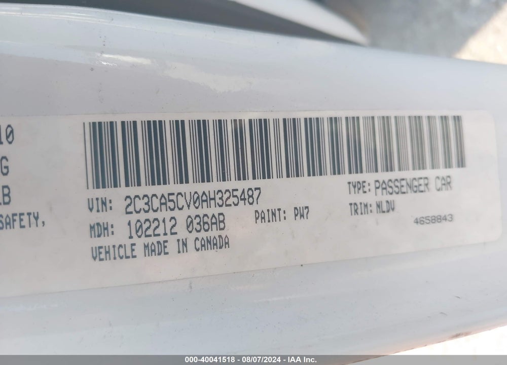2010 CHRYSLER 300 TOURING/SIGNATURE SERIES/EXECUTIVE SERIES VIN: 2C3CA5CV0AH325487