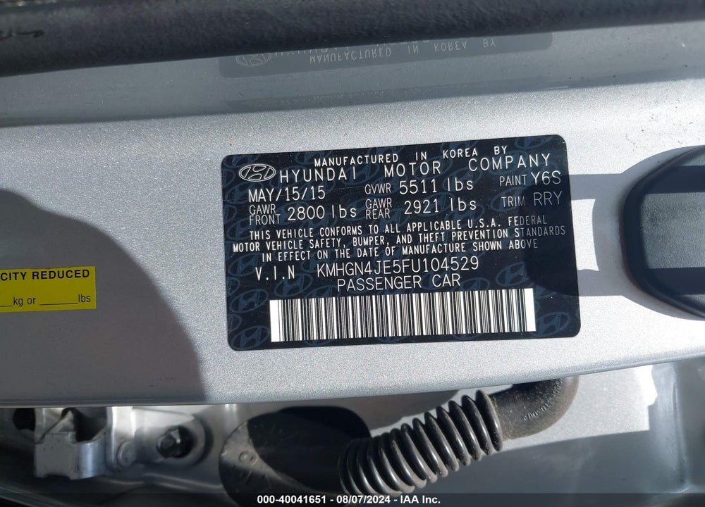 2015 HYUNDAI GENESIS 3.8 VIN: KMHGN4JE5FU104529